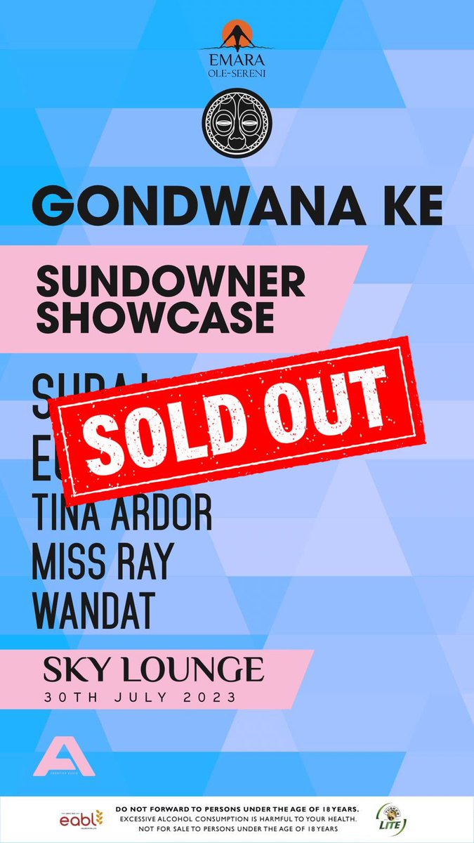 gondwana_Ke's tweet image. #PeopleOfDwana, our musical journey with you continues to be special! We can’t wait to dance with you THIS Sunday at our 15th Sundowner Showcase at Emara Sky Lounge. Please note this event is fully SOLD OUT! Online or Gate tickets will NOT be available. 

#GondwanaKe #KeepItLite