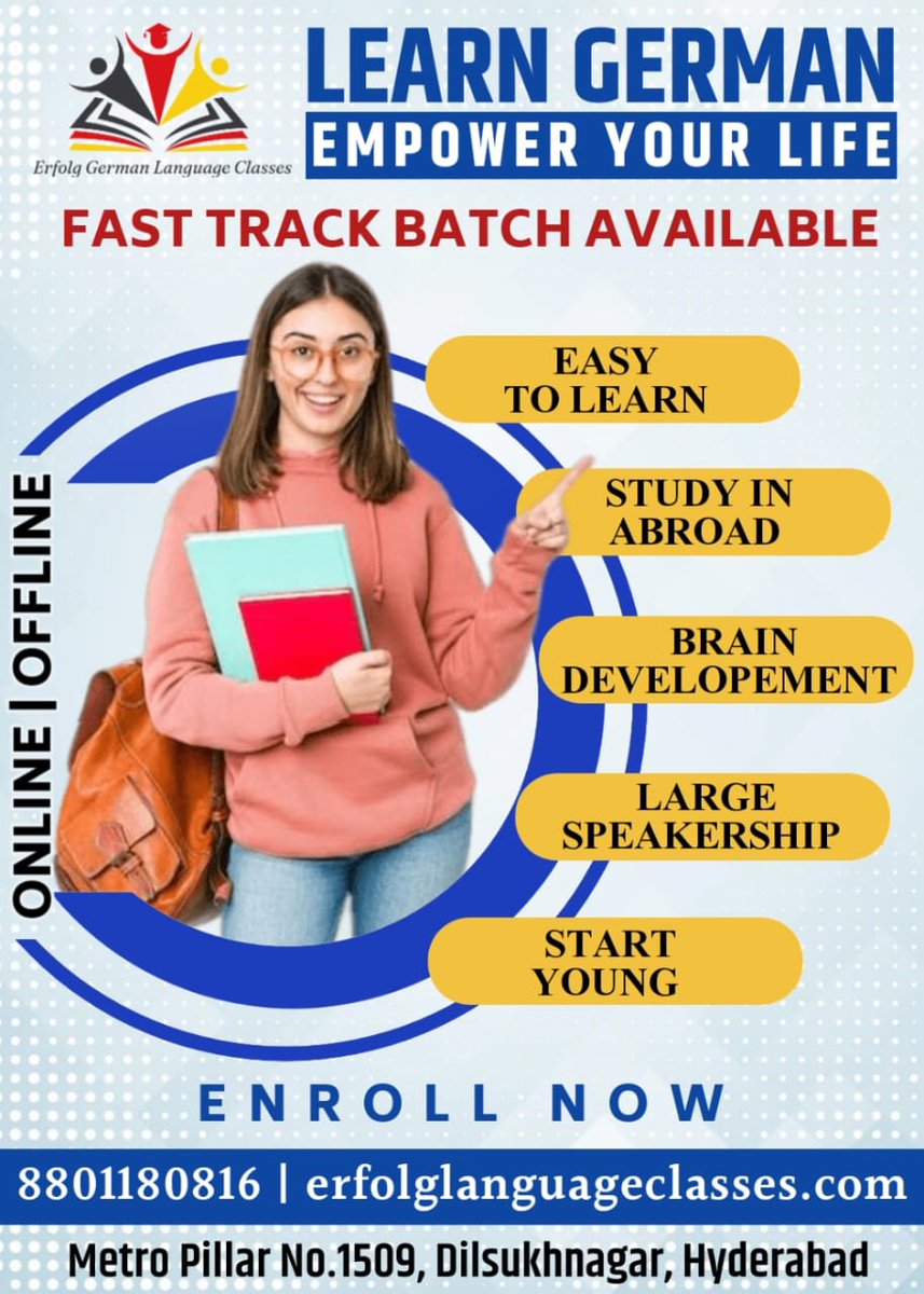 roshanagarwal6's tweet image. Join Erfolg German Language Classes and open the doors to endless opportunities! Call @8801180816.

 Join our Fast Track Batch and Empower Your Life with the German Laguage, the Language of Innovation! 📚
 
#LearnGerman #ErfolgLanguageClasses #GermanClasses #LanguageLearning