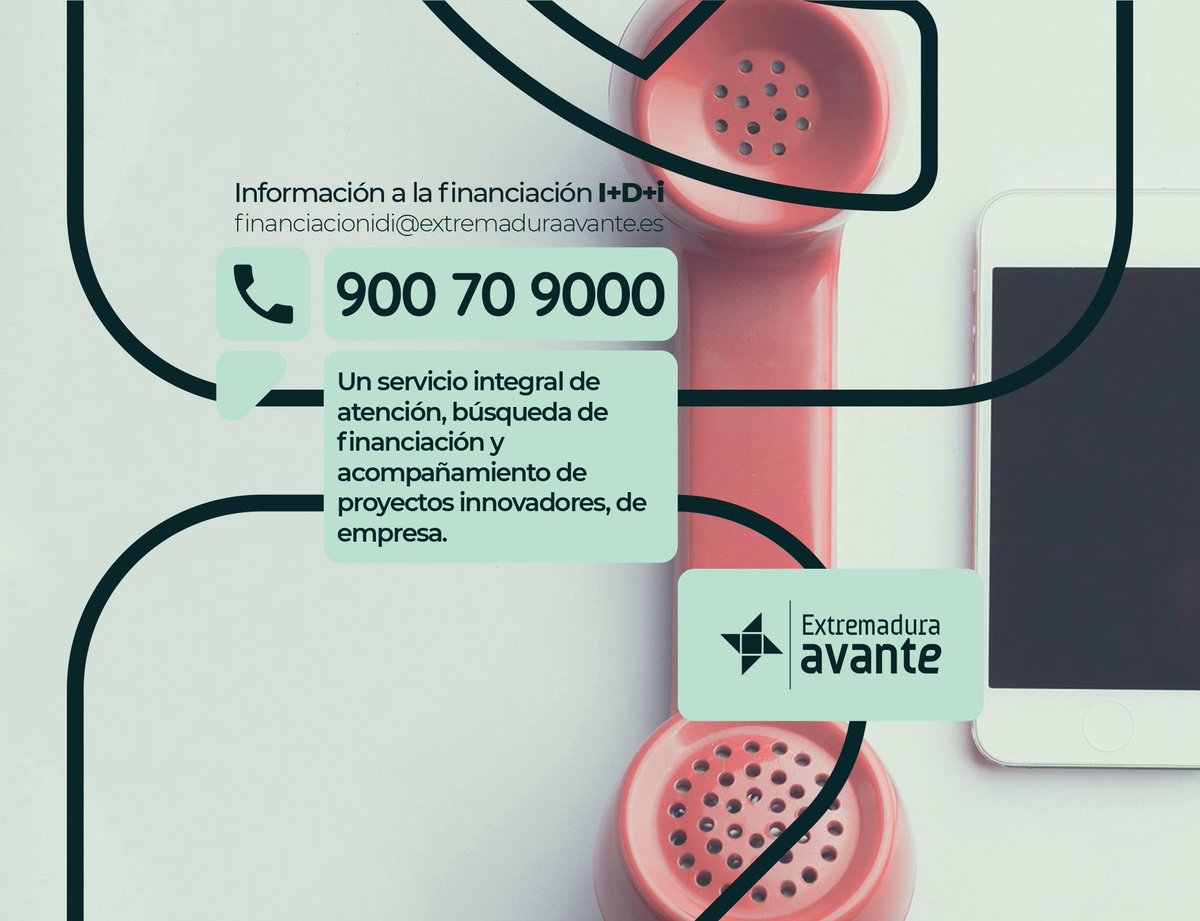 e_avante's tweet photo. 🔝🔝

🚀Desde el Área de Innovación de @e_avante
te asesoramos y acompañamos en la búsqueda de financiación para lanzar tu proyecto innovador.

➕ Info #AvanteIDI

📞gratuito 900 70 9000

📩financiacionidi@extremaduraavante.es

#FinanciacionIDi https://t.co/bJc0Xv0bx8