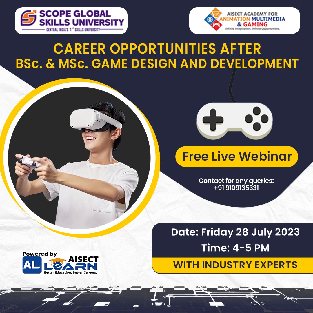 sgsuniversity's tweet photo. Free Webinar on https://t.co/LWGQs8J88Y. & https://t.co/4i7eRgYxZt. in Game Design & Development on 28th July, 4-5 PM
Link: https://t.co/t6feMsKXyp
🎙️ Insights from industry pros 🎓 Specialized programs 💼 Diverse career paths
#SGSU #sgsuniversity #GameDesign #gamedevelopment https://t.co/gZmWIxUIeR