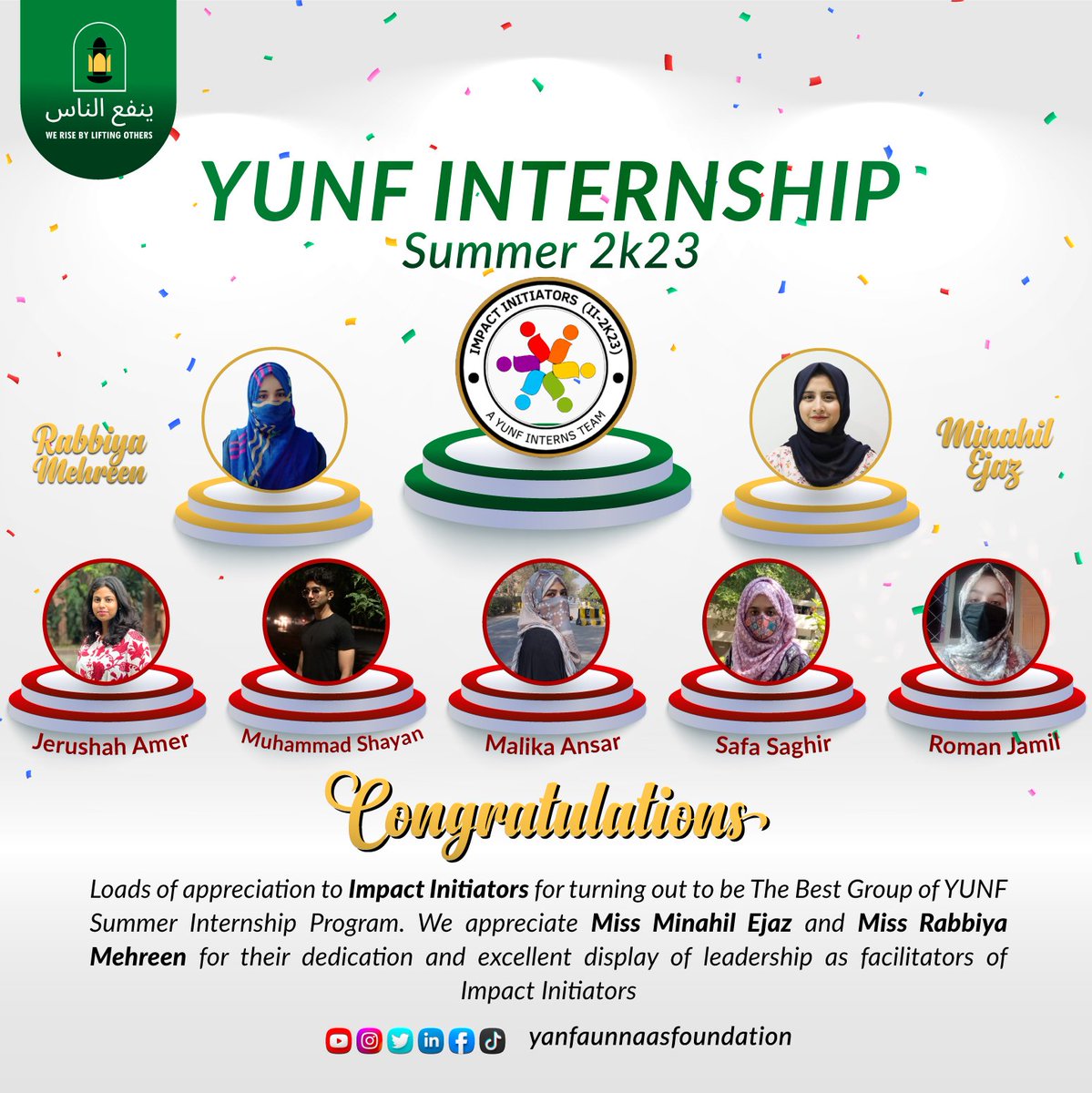YanfaUn's tweet photo. Loads of appericiation to Impact Initiators for turning out to be the Best Group of YUNF summer internship program.โจ
#YUNF #NPO #NGO #ngopakistan #internshipprogram #bestinterns #bestfacilitators #bestgroup #youthdevelopmentprogram #BrighterFuture #inspiringquotes #excellentwork https://t.co/IEoEcg0Bn7