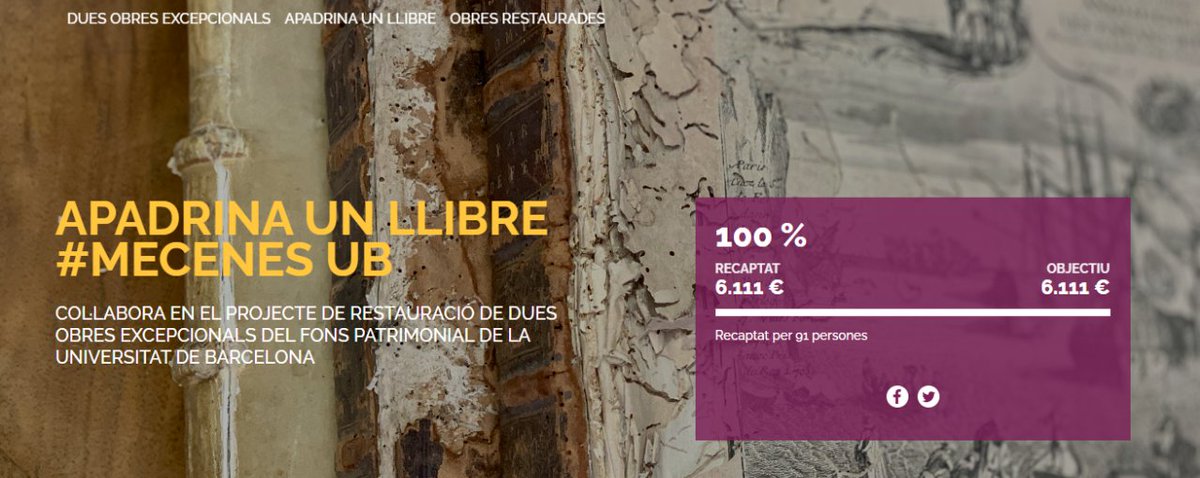 crai_ub's tweet photo. 🤩 Tancada amb èxit la campanya #ApadrinaUnLlibre 2023 de #MecenesUB i #CRAIUB

🙌🏽 Gràcies a tots els padrins per els 6.111€ aportats!

📓 S’inicia la restauració i digitalització de 2 atles singulars de la @UniBarcelona custodiats al #CRAIFonsAntic

ℹ️ https://t.co/vjGDDB6qii https://t.co/ADgBkwq6YC