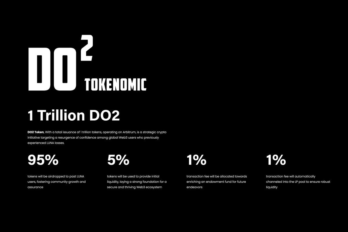 DO2pro's tweet photo. 🌈🌈DO2 Token, With a total issuance of 1 trillion tokens, operating on Arbitrum, is a strategic crypto initiative targeting a resurgence of confidence among global Web3 users who previously experienced LUNA losses. https://t.co/9rkniBt7wl