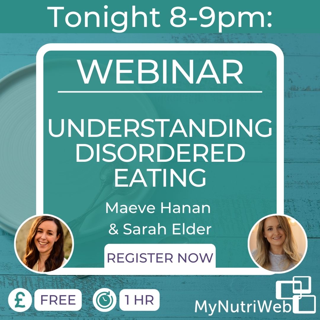 MyNutriWeb's tweet photo. 📢 Tonight! Don't Miss!⏰ 8-9pm❗ 

Understanding disordered eating🧠 

➡️ It's not too late to register: https://t.co/zE1TNeRgEM

👥 🎧 Expert speakers tonight: Meave Hanan RD &amp; Sarah Elder RD🗣️ 

See you later👋 

#MyNutriWeb #MNWDisorderedEating https://t.co/FTH8FgFozR