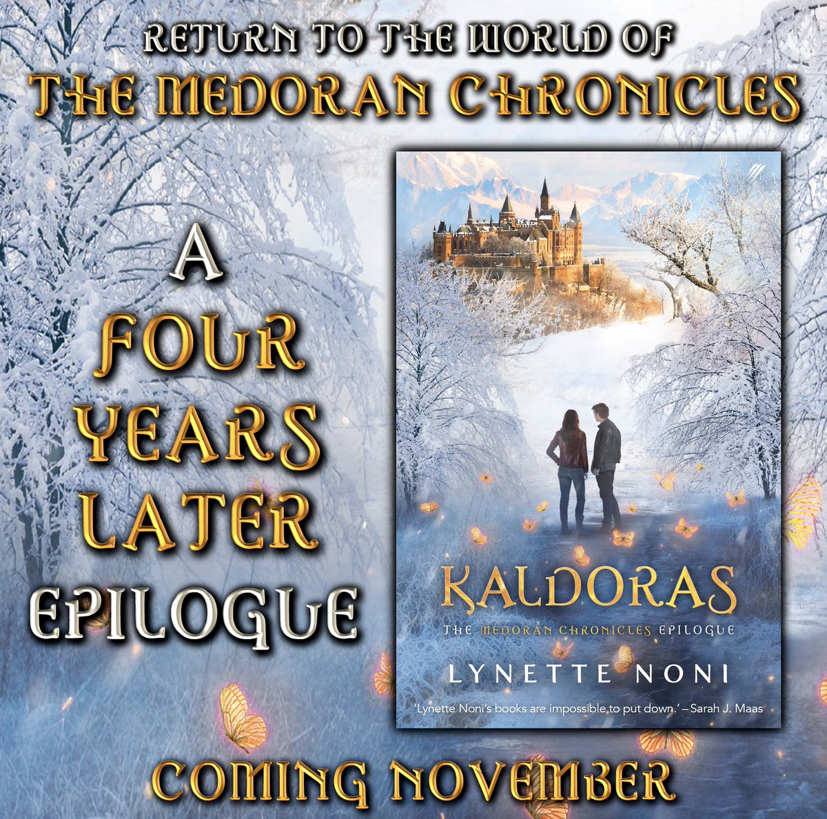 LynetteNoni's tweet photo. SURPRISE! I have a new book coming out in just over 3 months(!!) and it’s an epilogue to #TheMedoranChronicles! Eeeeee!!!!!

A few things to note (1/5): https://t.co/Wtbc0mKrMw