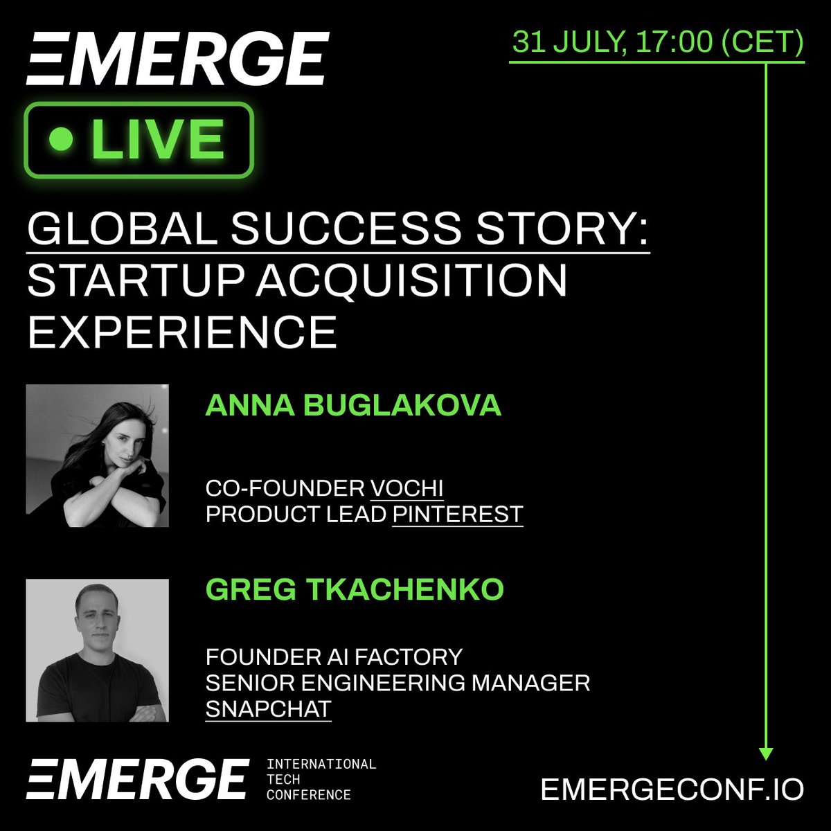 ⏺️ Get valuable insights from the brightest minds in tech industry! EMERGE LIVE is our brand new online event 
⚡EMERGE LIVE #1 

⏱31 July, 17:00-17:30 CET, online interview and Q&amp;A session >>> bit.ly/3KhcOyV

#startups #acquisition #emergeconf #emergeLive