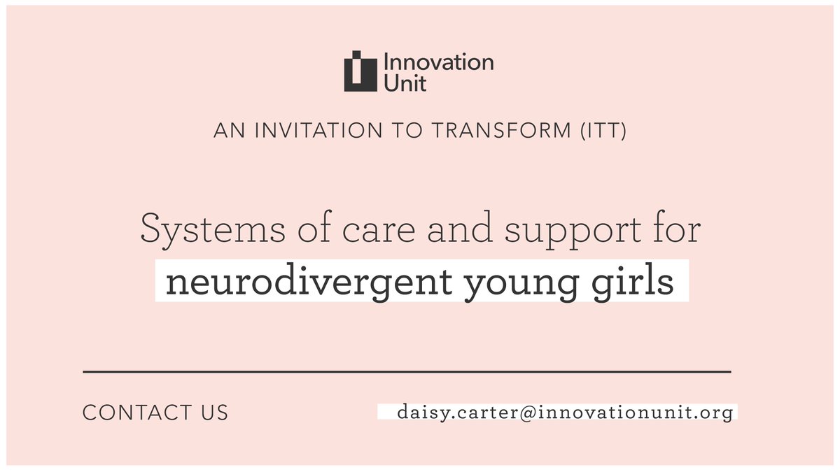 Innovation_Unit's tweet photo. Today we launch our first ever #InvitationToTransform: a call out to partners across #mentalhealth, education and care sectors to join us in conversations around delivering radical change for neurodivergent young girls🎯💡
Take a look: https://t.co/Hp8jdDObJj⬅️👀
2/2 https://t.co/cyQFuuNPoM