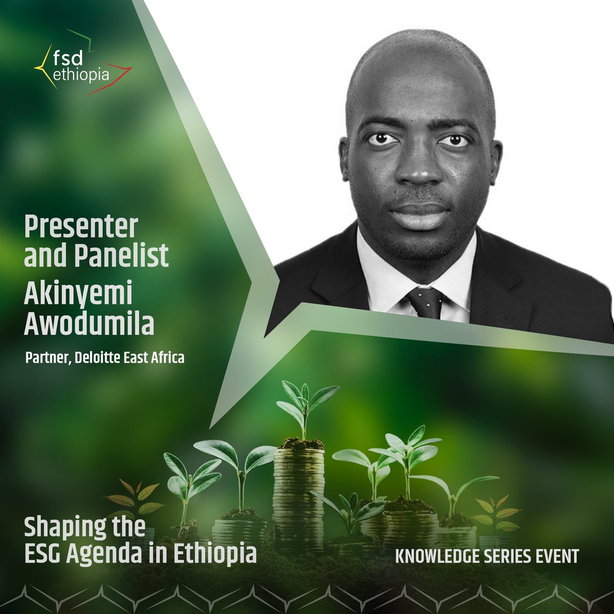 FSDEthiopia's tweet photo. Akinyemi Awodumila, Partner, Deloitte East Africa, is a presenter and a panelist on tomorrow’s #FSDE Knowledge Series on Shaping the ESG Agenda in Ethiopia.
@FSDAfrica @FSD_Network
#FCDO #BMGF #AABE #IFC #ESG https://t.co/rqOY280myJ