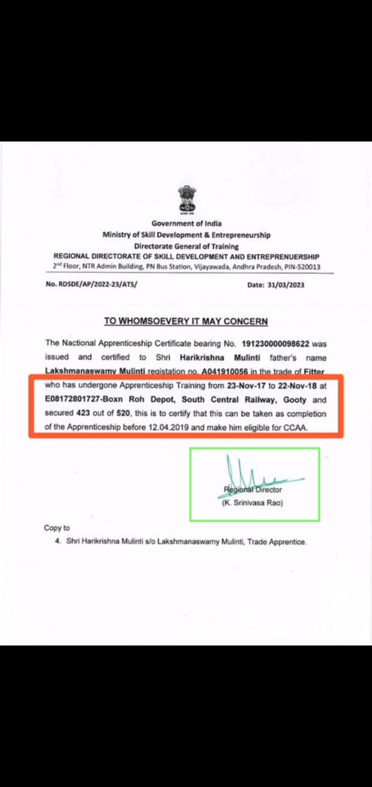 kannuz633637's tweet photo. @DGT_MSDE also knows that 109 Batch CCAAs found elligible in terms & conditions so DGT printed in their marksheet April 2019 as Exam month.They solved our problem but Why Railways are not !
#109BATCH
@RailMinIndia
@AshwiniVaishnaw
@ShivaGopalMish1
@IR_CRB https://t.co/OjEiQOQQof