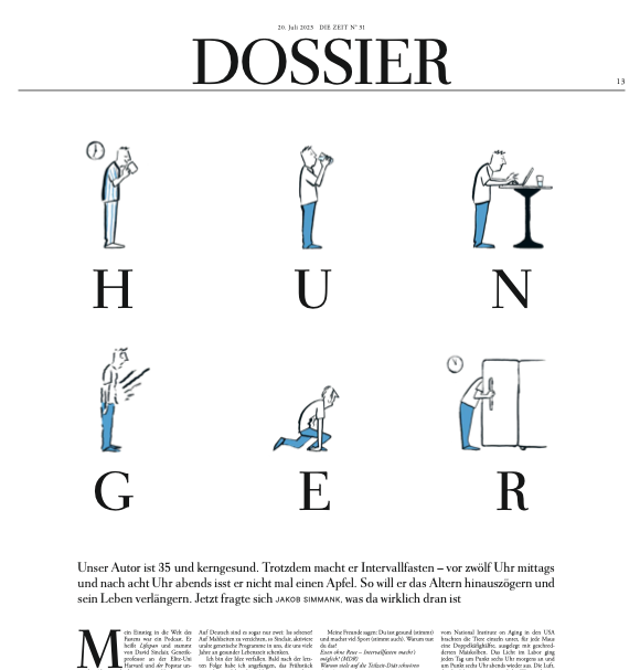 In der letzten Ausgabe der <a href="/DIEZEIT/">DIE ZEIT</a> durfte ich das Dossier füllen. Ich schreibe darüber, warum ich jeden Tag nur zwischen 12 und 20 Uhr esse – und danach nicht mal einen Apfel oder ein Bier (zumindest an den meisten Tagen).

Online hier: zeit.de/2023/31/interv…

#Intervallfasten