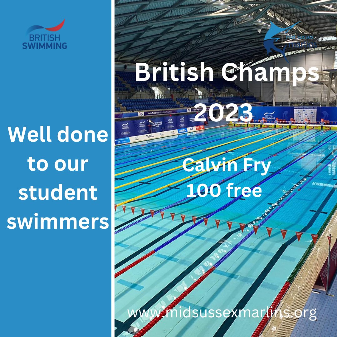 British Championships 2023 🏊 - Day 4
 
Well done to our student swimmers competing for their universities

Calvin Fry, 100 free -  a huge swim going sub 50!! 

Wow! What a swim 🏊‍♂️💪
 
📺 Watch here: session 11 smpl.is/7gxj9
