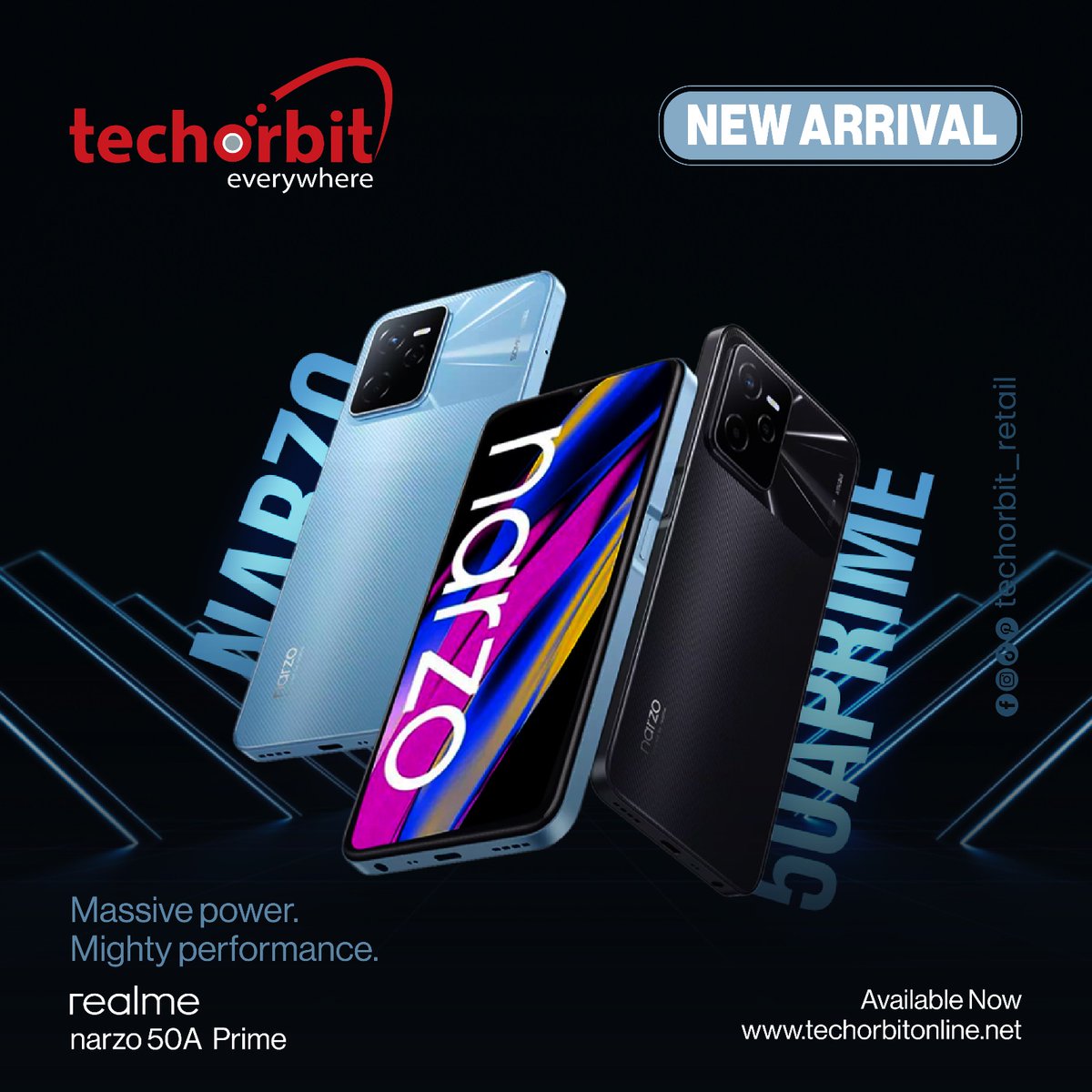 Techorbit2003's tweet image. "Realme Narzo A50 Prime" (assuming it exists), you could use something like:
"Excited to unveil the powerful and budget-friendly #RealmeNarzoA50Prime! 🚀📱 Stay tuned for the ultimate gaming and camera experience in one sleek device! #Realme #NarzoSeries #Smartphone"