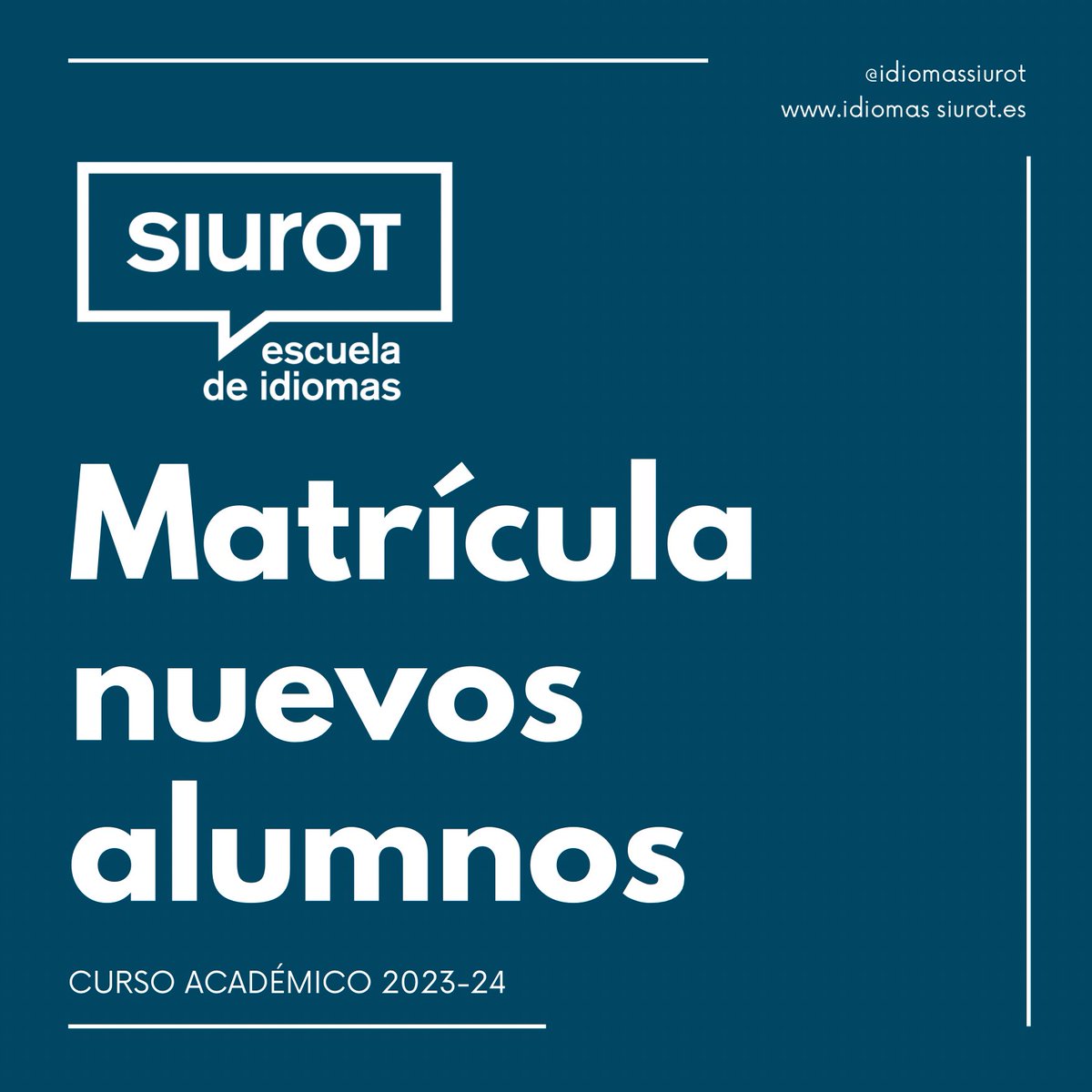 ¿Todavía no eres alumno de @idiomassiurot? 🤗

Aún estás a tiempo de formalizar tu matrícula en la escuela de idiomas del @colegiomsiurot. 🏫

Últimas plazas disponibles para todos los niveles. 🆘

🔗 Formulario matrícula: cutt.ly/pwabuMwz

💙 #IdiomasSiurot #SomosSiurot