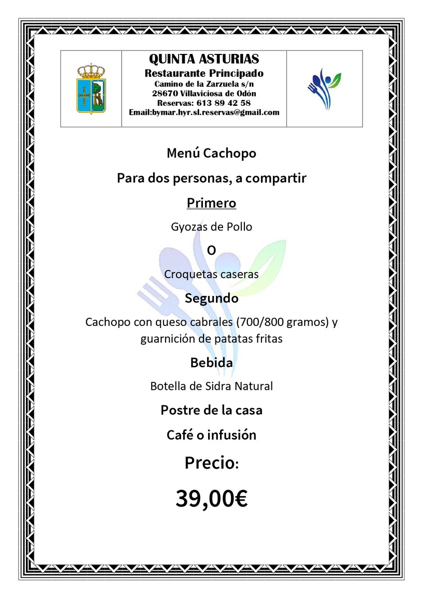 Menús Quinta "Asturias" 29 y 30 de julio