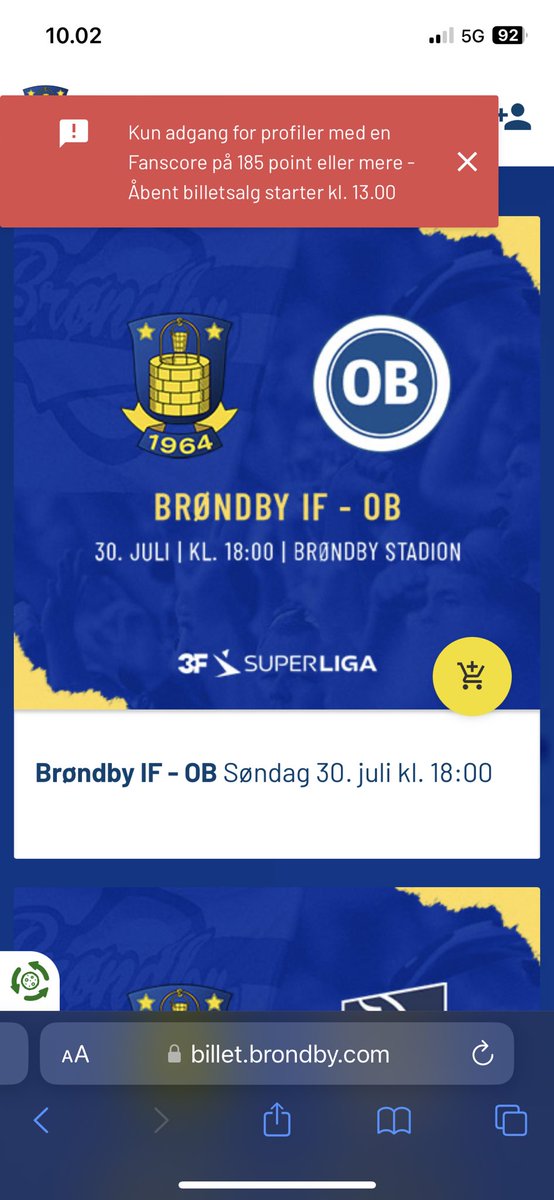 EBentved's tweet image. Hvorfor får jeg den besked når prøver at købe billet til Nordsjælland kampen? @BrondbyIF #bif
