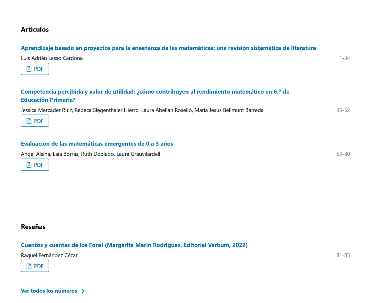 Casi con el cierre del curso lectivo... ¡Llega un nuevo número de Edma 0-6: Educación Matemática en la Infancia!
Con tres artículos, de Lasso Cardona, Mercader et al. y <a href="/AngelAlsinaP/">Angel Alsina</a> et al., y una reseña del nuevo libro de Margarita Marín. 
Disponible en: revistas.uva.es/index.php/edma…