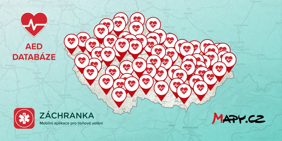 Naše databáze AED stále roste a naším cílem je, aby o ní vědělo co nejvíce lidí. I proto jsme se rozhodli poskytnout databázi <a href="/mapy_cz/">Mapy.cz</a> ! ❤️
Stejně tak, jako vyhledáváte v mapách kavárny nebo turistická místa, nově si můžete najít i AED po celé České republice.