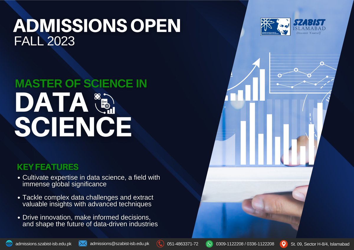 SzabistISB_Mrkt's tweet photo. Join the MS Data Science Program at SZABIST Islamabad and embark on a transformative journey toward success!

Apply now: https://t.co/R8DiZahznh
#szabist #szabistislamabad #islamabad #MSDataScience https://t.co/Py3g8wP2sx