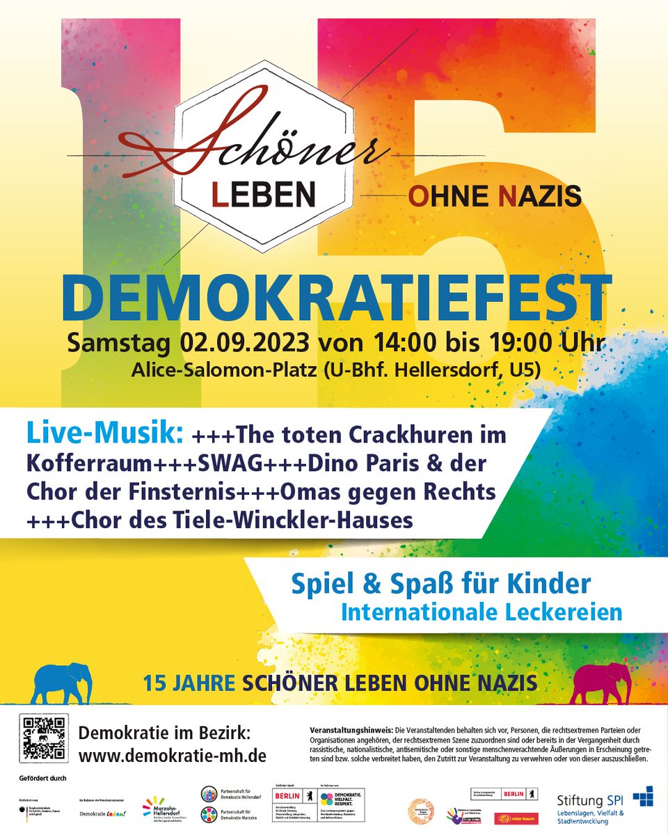Die Plakate für die Jubiläumsausgabe des Schöner Leben ohne Nazis sind da!❤️ 

Mehr Infos rund um 15 Jahre Schöner Leben ohne Nazis gibt es hier: buendnis.demokratie-mh.de/aktuelles/scho…

#mahesolidarisch #solidarischekiezemh #marzahn #hellersdorf #slon #nonazis
