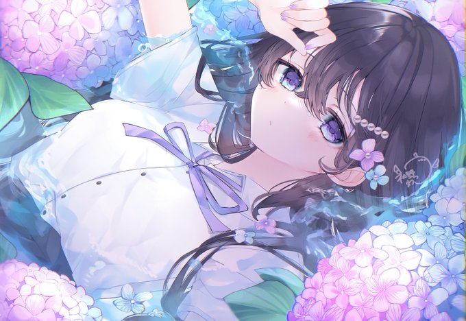 「black hair hydrangea」 illustration images(Latest)｜2pages
