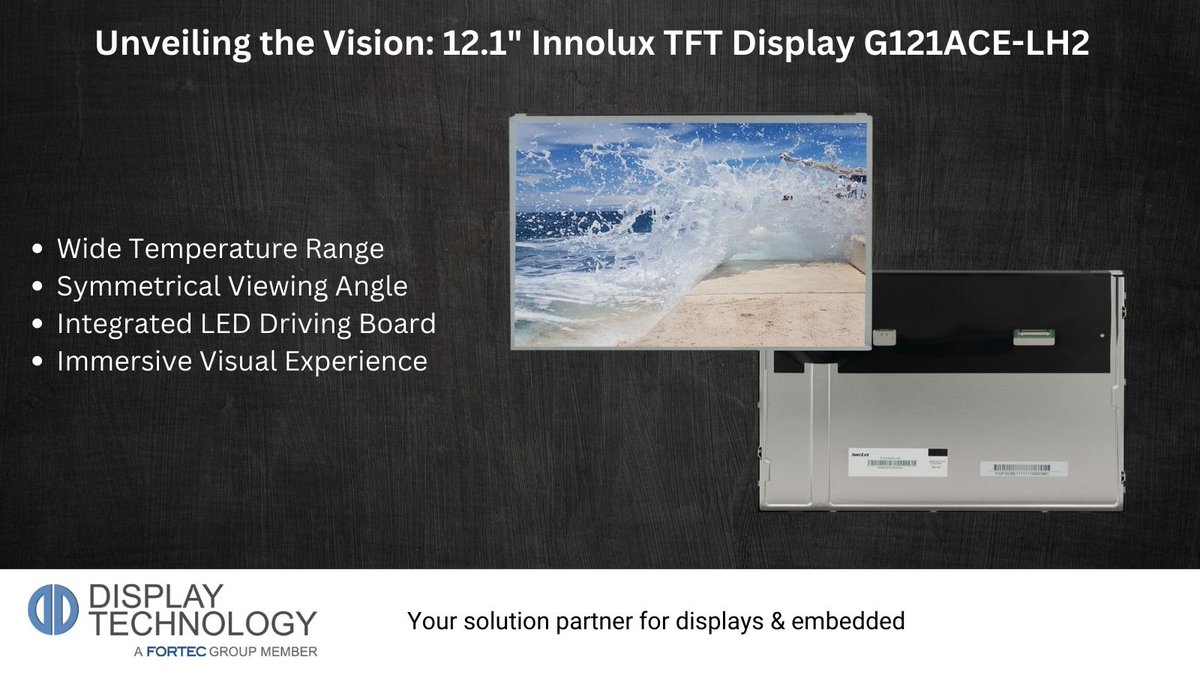 FortecUK's tweet image. NEW 12.1" Innolux TFT display G121ACE-LH2! Experience its wide temperature range and symmetrical viewing angle for a truly immersive visual experience.buff.ly/3O8pxoS #ArtTech #InnoluxDisplay #VisualExcellence #tftdisplay #displaytechnology
