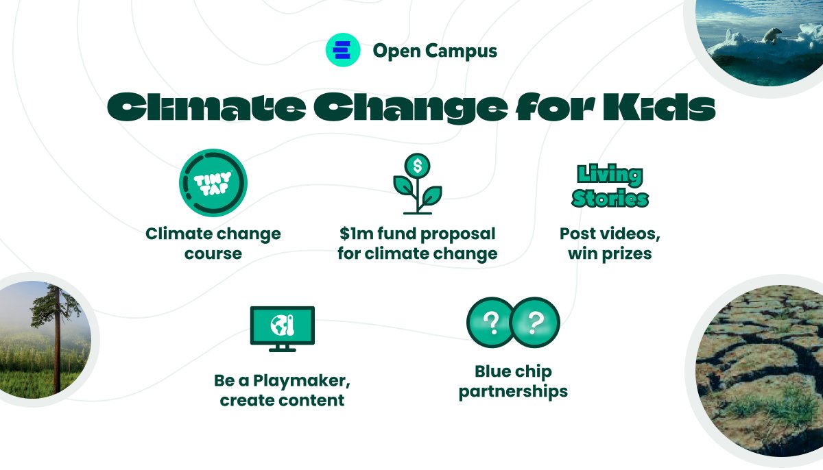 Today we are proud to announce the launch of Open Campus “Climate Change for Kids” campaign.

We have lined up multiple events for you to join our effort in educating the next generation!

Check out what we've planned down below 👀

#climatechange4kids