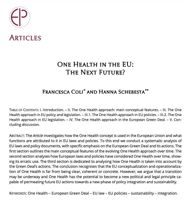 Francesca Coli (@francescacoli) on Twitter photo The #paper that <a href="/HannaSchebesta/">Hanna Schebesta</a> and I wrote together is out! It is the result of many stimulating discussions, and a very effective and enjoyable collaboration!
It is available here: europeanpapers.eu/it/e-journal/o…
#OneHealth #GreenDeal #Research #EuropenPapers The #paper that <a href="/HannaSchebesta/">Hanna Schebesta</a> and I wrote together is out! It is the result of many stimulating discussions, and a very effective and enjoyable collaboration!
It is available here: europeanpapers.eu/it/e-journal/o…
#OneHealth #GreenDeal #Research #EuropenPapers