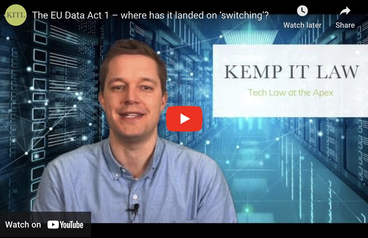 KempITLaw's tweet photo. The EU Data Act 1 – Where Has It Landed On ‘Switching’? Chris Kemp This video from Chris Kemp is part of a short series we’re running on the EU Data Act – an important proposed regulation for cloud services in Europe.
https://t.co/E8kxBS4m0q https://t.co/IynlXz15l5