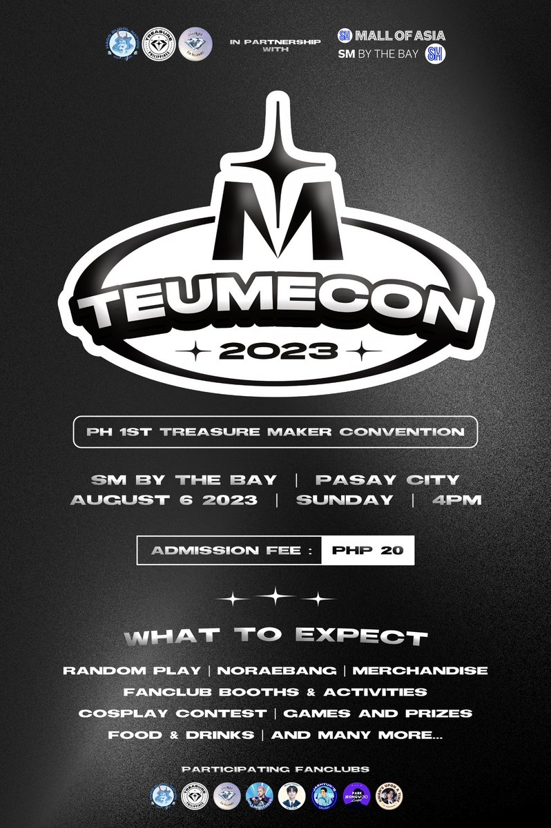 WeTeuMesPH's tweet photo. ln partnership with @TheMallofAsia, we present: 

The first ever PH TeumeCon on August 6, 2023 🥳. Join us for a day of festivities as we celebrate #TREASURE's 3rd Anniversary and comeback! 🔥

See poster for details! 😉

See you there!

#PHTeumeCon2023
@treasuremembers https://t.co/FTMbbzwDaK