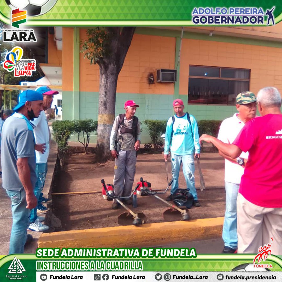 #26Jul | Así empezamos el día con las orientaciones dadas a la Cuadrilla FUNDELA en Movimiento, para dar inicio a su despliegue por las instalaciones deportivas de alto rendimiento.
#PlanDescontaminaciónDelLago 
<a href="/NicolasMaduro/">Nicolás Maduro</a> <a href="/AdolfoP_Oficial/">Adolfo Pereira Gobernador</a> <a href="/MervinMaldonad0/">Mervin Maldonado</a> <a href="/Miguelangel_gch/">Miguel González</a>