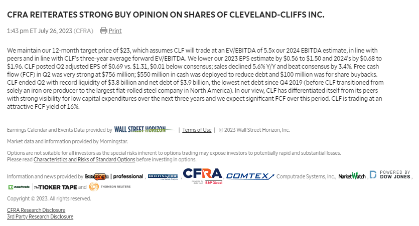 jslamat's tweet photo. #CFRA #REITERATES #STRONG #BUY OPINION ON SHARES OF #CLEVELANDCLIFFS INC. $CLF https://t.co/KnSduda9uZ