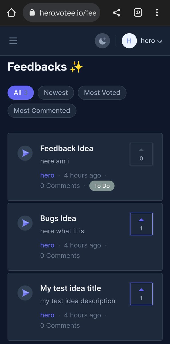 votee_io's tweet photo. Are you on the dark side or light side?
Here is feedback board on light and dark mode.
#buildinpublic #saas #indiehackers #votee https://t.co/jfjcakuYsD
