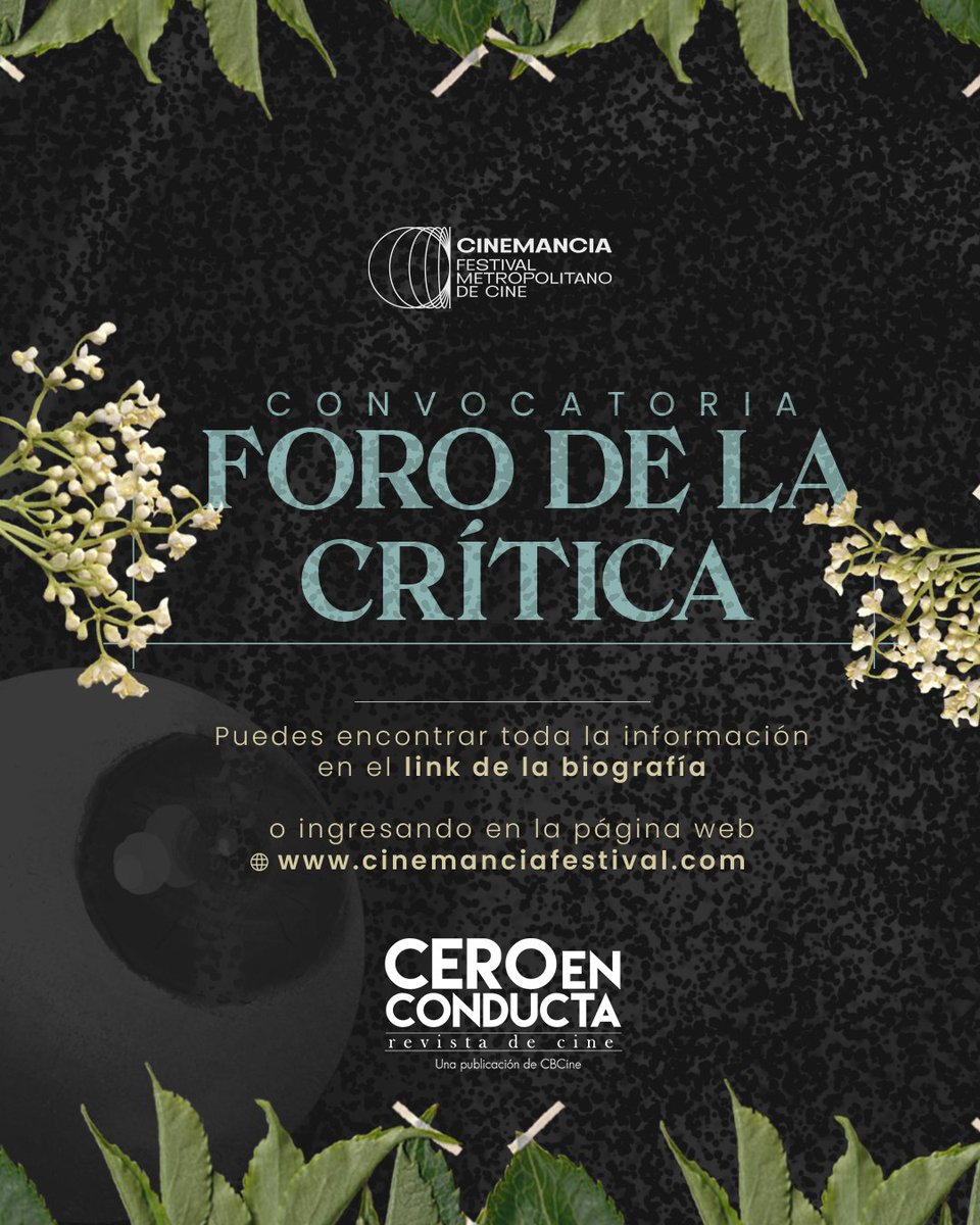 [Convocatoria abierta] 2° FORO DE LA CRÍTICA EN <a href="/Cinemanciafest/">Cinemancia Festival Metropolitano de Cine</a> 

Toda la información a un click: cinemanciafestival.com/academia/convo…