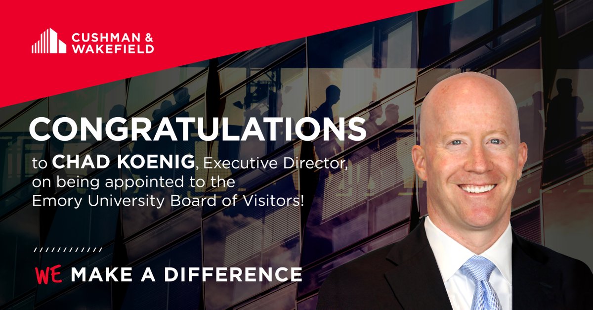 Executive Director Chad Koenig, part of our Atlanta Tenant Representation group, has been appointed to Emory University's Board of Visitors. He joins the FY2024 cohort of leaders that will advocate for the university's programs, research, and students. #CushWake #CRE #Atlanta