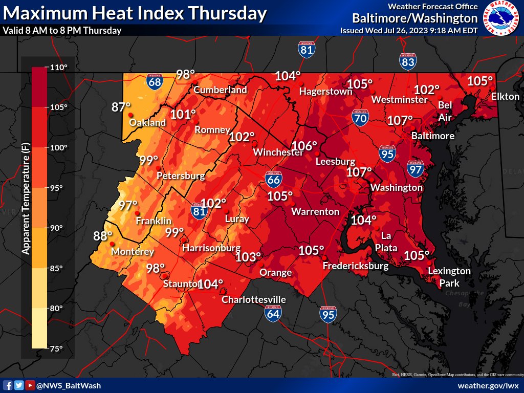 A Heat Advisory has been issued for Thursday. Maximum heat indices in ...