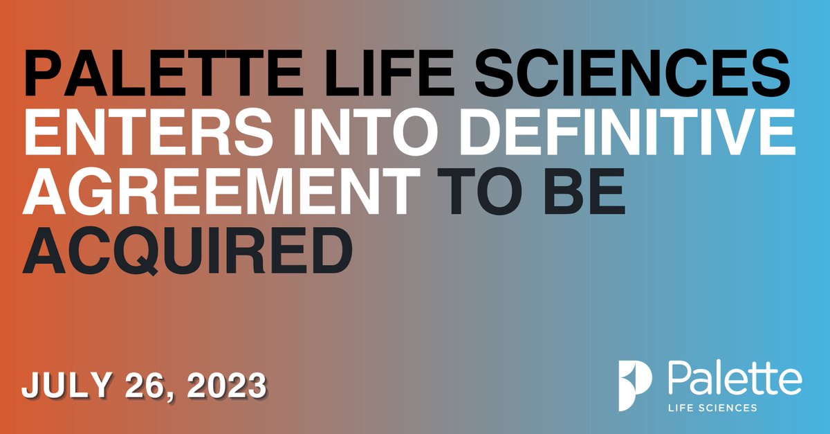 Today, we have entered into a definitive agreement to be acquired.” Entering into the agreement serves as an important milestone in achieving our vision,” said Travis Gay, CCO and co-Founder of Palette. Read the full press release: globenewswire.com/news-release/2…