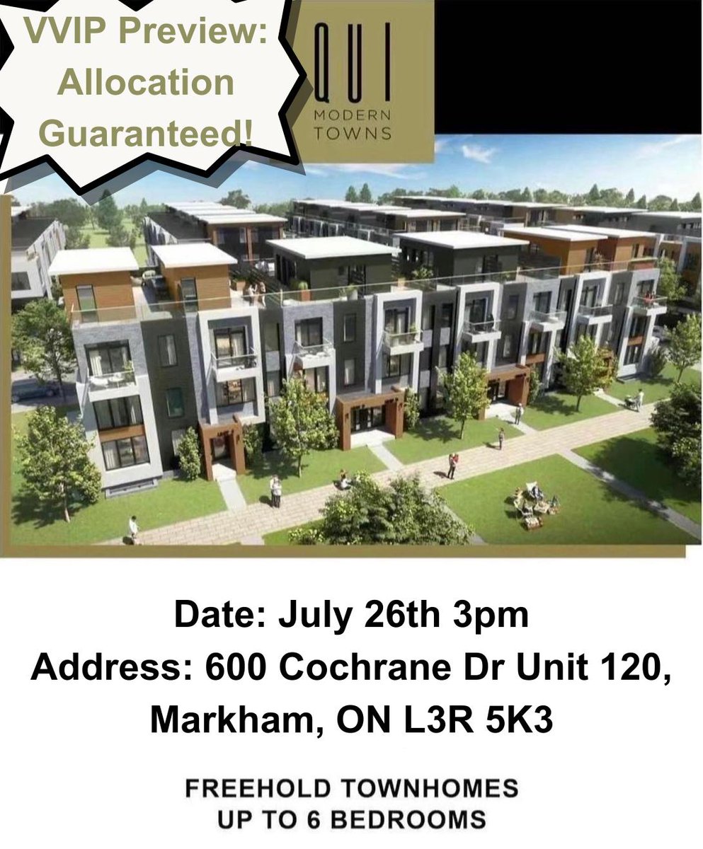 *Qui Towns*- VVIP Preview On July26th at 3pm
🏘 Discover the perfect modern lifestyle at 💎QUI💎 by @lebancdevelopment the heart of Markham!🏞
🌟 A 32-acre residential and commercial development with 105 Freehold Townhomes up to 2,300 Sq. Ft, double car garage available.