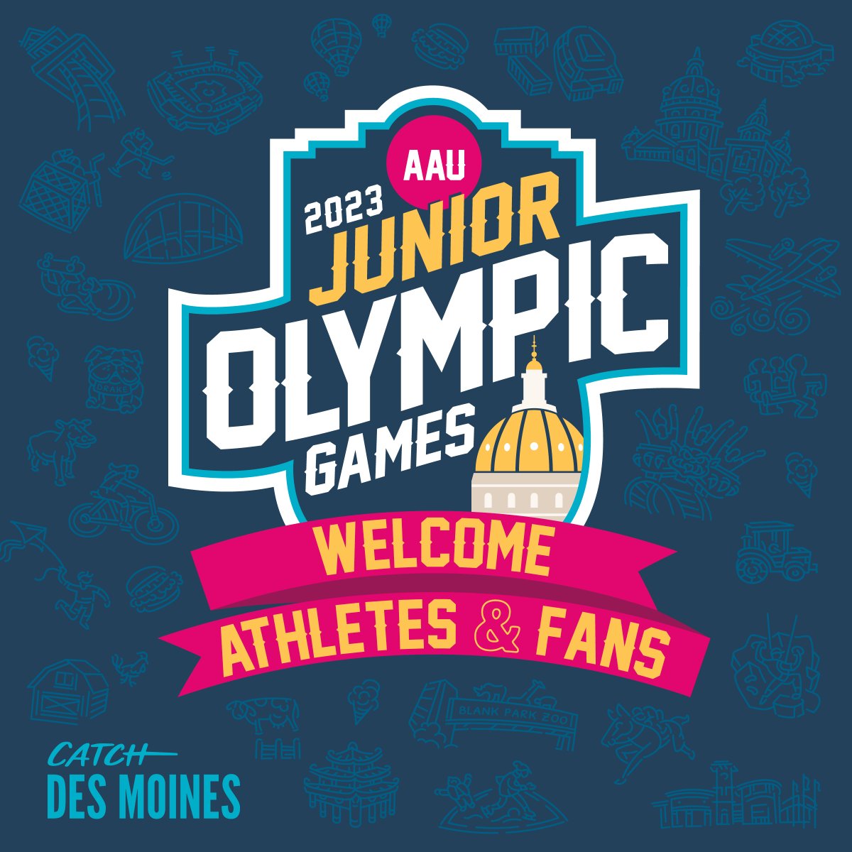 Welcome to Des Moines, AAU Junior Olympics! For the next 11 days, more than 14,000 athletes & coaches will be competing in 11 different sports. Make sure you show off some of that famous “Iowa Nice” if you see them around town! For more info: catchdesmoines.com/aau-junior-oly….