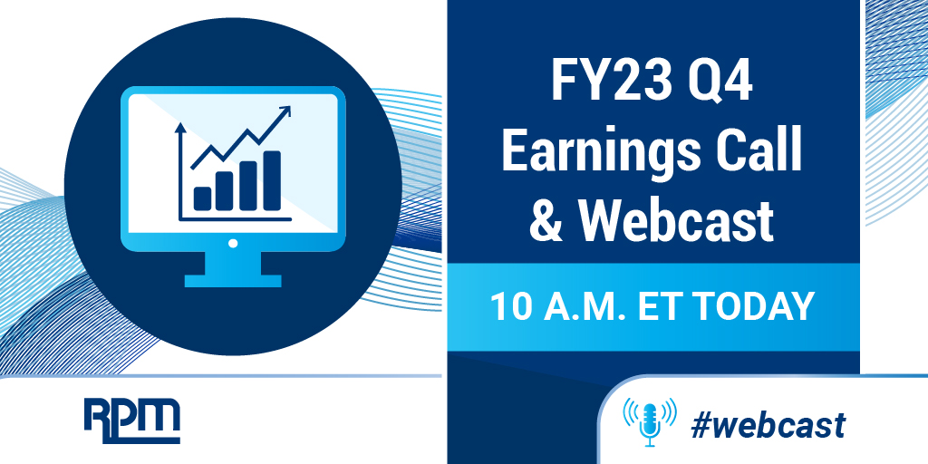 $RPM's FY23 Q4 and year-end #earnings call and #webcast starts in 30 minutes. Listen online: bit.ly/RPMQ423Webcast