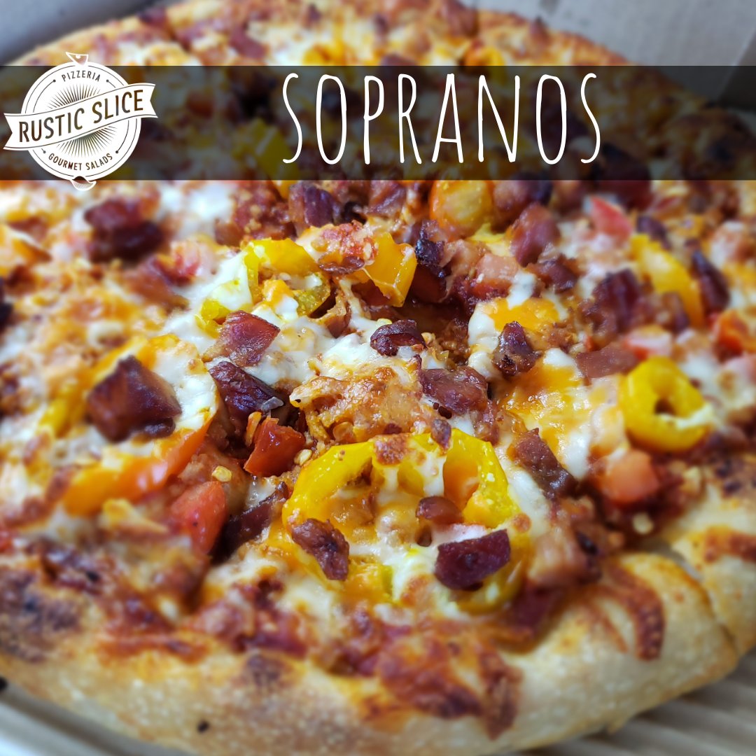 rustic_slice's tweet photo. Need to spice up your life? Give our Sopranos pizza a try! Starts with our house made BBQ sauce base and topped with Hot Italian Pork Sausage, Bacon, Tomatoes, Hot Banana Peppers, Cheddar and Mozzarella Cheeses. #yum #spicy #rusticslice #kwfoodies https://t.co/XF6aIkbj1w