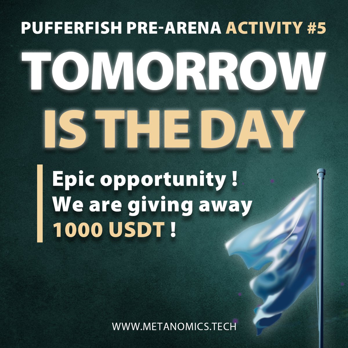 MYMETANOMICS's tweet photo. 🌟 Tomorrow is the big day! 🎉✨ Pre-Arena activity #5 kicks off tomorrow, and you won't want to miss out on this epic opportunity! 

⚡️Must be a MYMetaShark holder to win
⚡️Must complete ALL Discord actions 
⚡️10 winners get 100 USDT each 
#giveaway #web3 https://t.co/EHiATW1yFD