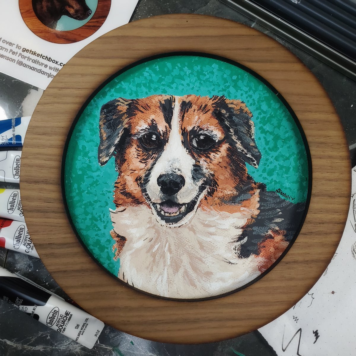 SuanysDragonDen's tweet image. I&apos;ve had this pet portrait #sketchbox for over *two years.* Well, I finally sat my ass down and portraited a little Lady dog. 

How precious is @LadytheFluffyGuy done up in acrylic gouache? 

#sketchbox #getsketchbox #sketchboxchallenge #petportrait #thatsmydog #socute