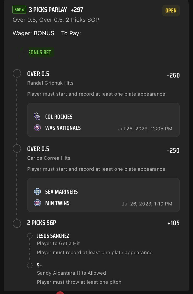 💥Noon Hits lay +297💥

A simple 3 hits from some hitters and  5 hits allowed from sandy how does this not hit 🤷🏾‍♂️ #GamblingTwitter #JuntosMiami