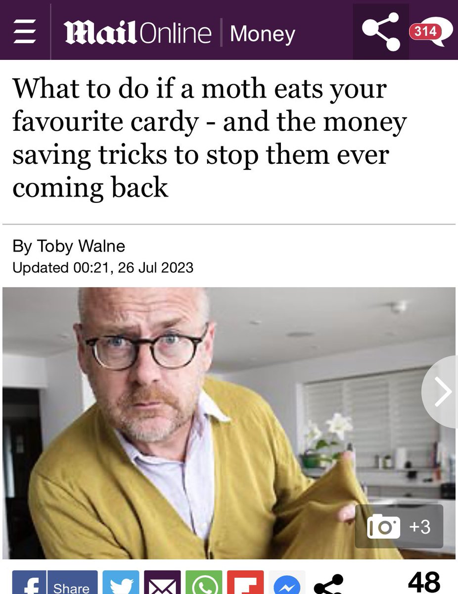 Thank you <a href="/tobywalne/">Toby Walne</a> <a href="/MailOnline/">Mail Online</a> for this fabulous article! Clothes moths are still such a problem in many locations, thank you Toby for suggesting our fabulous products! 🌟 dailymail.co.uk/money/bills/ar…

#clothesmoth #mothhole #carpetmoth #mothproducts
