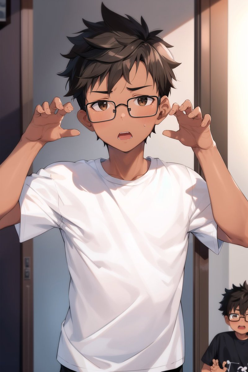 が、がおー！（ちょっと手書きで修正してるので穴は探さないでね‥！！！）左下のちびっこはご愛嬌で！！！
#AIイラスト