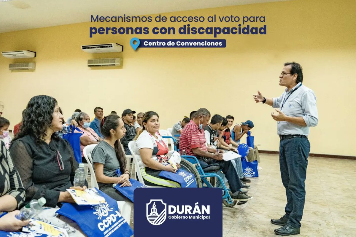 GobiernodeDuran's tweet image. Siguiendo las instrucciones del alcalde @CHONILLOec, el @CCPD_DURAN y la Dirección de Desarrollo de la Comunidad, efectuaron una capacitación para personas con discapacidad denominada, &quot;Mecanismos de acceso al voto para personas con discapacidad♿&quot;, dictada por el #CONADIS.