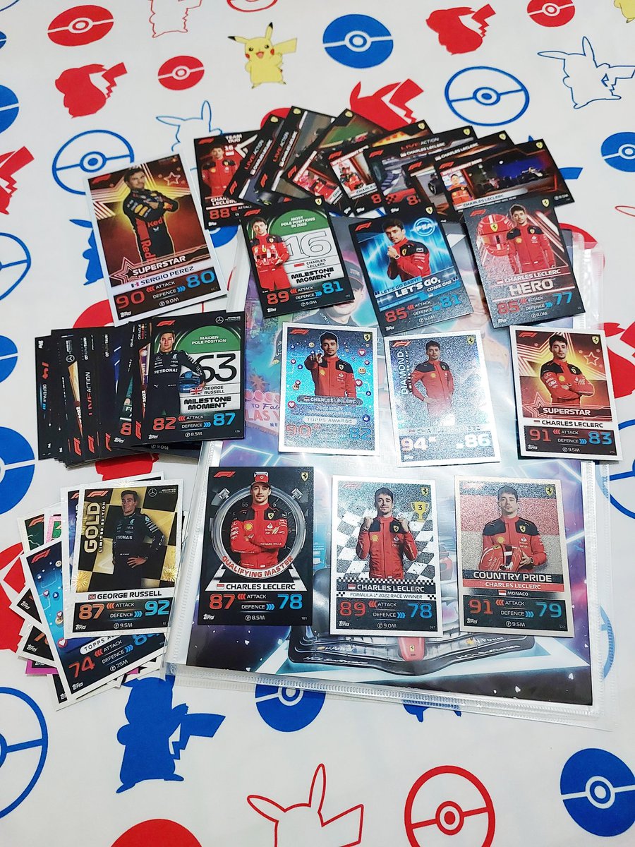 hymnforleclerc's tweet photo. yaaaaay got a lot of new f1 turbo attax cards today and i love all of the charles ones so much!! 🥰❤️ https://t.co/9UUlJhbbBP