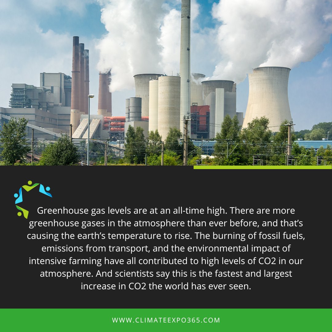 ClimateExpo365's tweet photo. Friday Fact! Greenhouse gas levels are at an all-time high. There are more gases in the atmosphere than ever before and Scientists say this is the fastest and largest increase in CO2 the world has ever seen.

https://t.co/GmiBzhehcU

#virtualexpo #climate #globalwarming https://t.co/quinb6XJd9