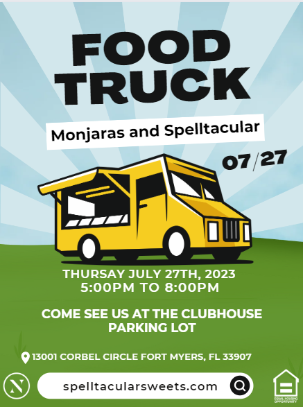 AshlarFl's tweet photo. This Thursday, leave those pans behind and join us for a delicious food truck event with Monjaras Kitchen on Wheels &amp; Spelltacular Sweets

-
-
-
-
#WeLoveOurResidents #LoveWhereYouLive #FortMyers #FoodTruckEvent #MonjarasKitchenOnWheels #SpelltacularSweets #TheAshlar https://t.co/kEHPQmJRO3