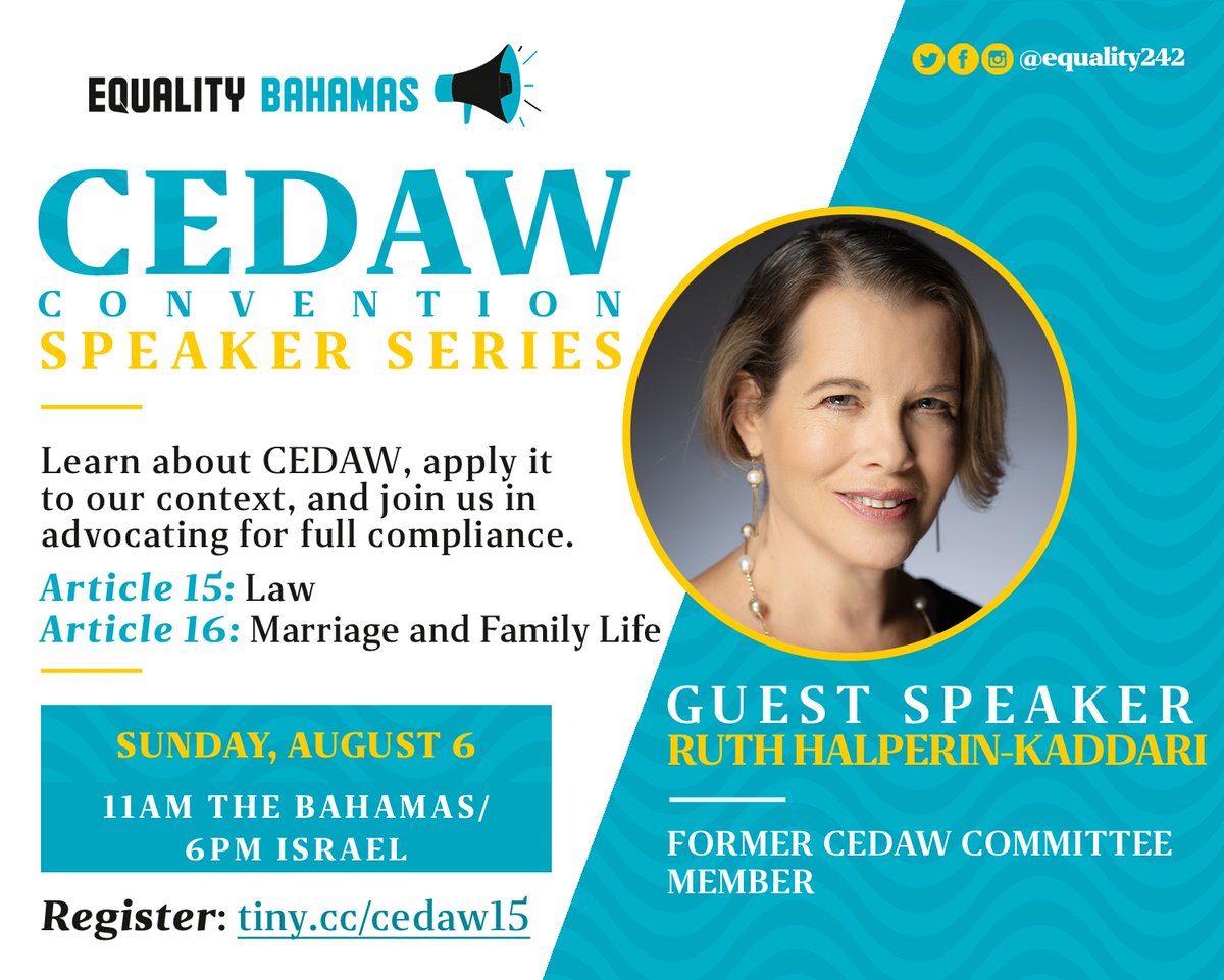 Equality242's tweet photo. Join us on Sunday, August 6 at 11am EDT for a discussion led by former #CEDAW Committee member Ruth Halperin-Kaddari on Article 15 on Law and Article 16 on Marriage and Family Life.
π https://t.co/lPlGsr97LV
We're #BuildingGenderMachinery with our CEDAW Speaker Series. https://t.co/8CYxD64Hnu